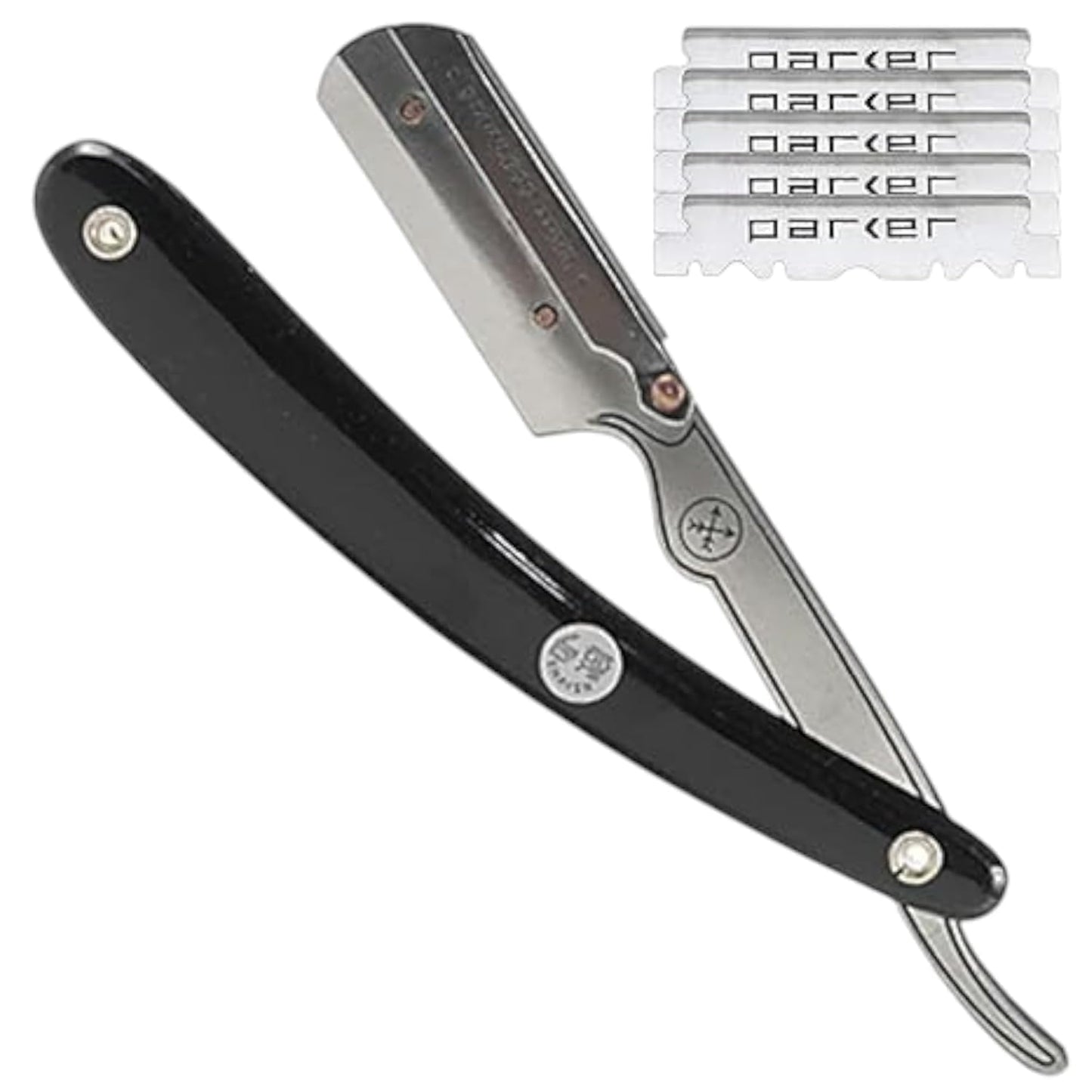 Parker SRB Straight Edge Barber Razor - Stainless Steel Blade Arm & Resin Handle - Uses Half Double Edge Razor Blades - Includes 5 Pre-Cut Blades Beauty and Personal Care Parker Safety Razor