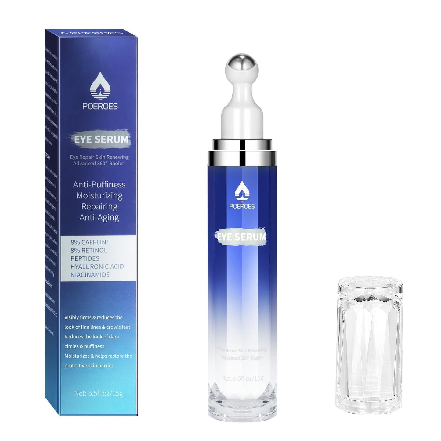 Eye Serum with 8% Caffeine 8% Retinol Hyaluronic Acid Niacinamide peptides for Puffy Bags Fine Lines Dark Circles Wrinkles, Under Eye Cream with 360° Beauty & Personal Care POEROES