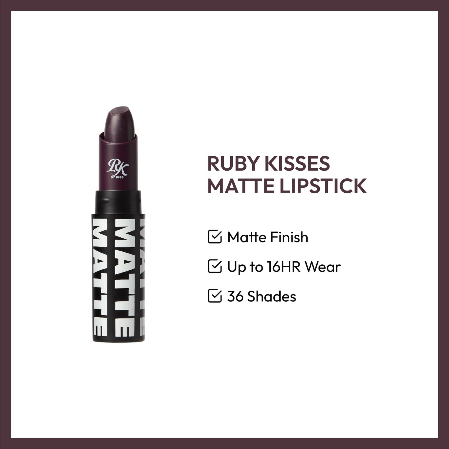 Ruby Kisses Lipstick, Matte Finish, Long-Lasting, Highly Pigmented, Smooth Apply, Full Coverage Lip Color Makeup (Blackberry) Beauty & Personal Care Ruby Kisses