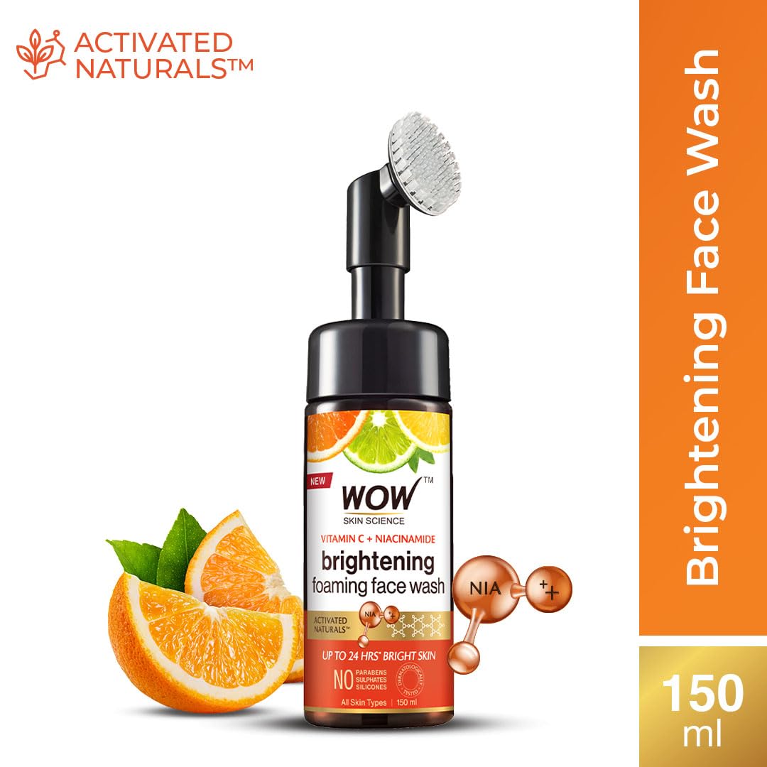 WOW Skin Science Vitamin C Exfoliating Face Wash With Brush, Soft, Silicones Bristles, Foaming Cleanser For All Skin Type, Hydrate For Smooth Skin Beauty & Personal Care BUYWOW