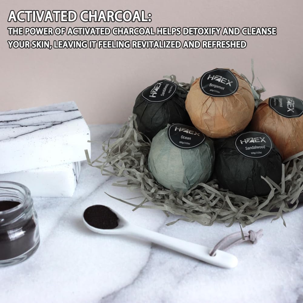 Charcoal Bath Bombs Gift Set - 6 Piece Natural Spa Fizzies with Essential Oils - Handmade Organic Moisturizing Vegan Bath Bombs for Relaxation… Beauty & Personal Care HZEX