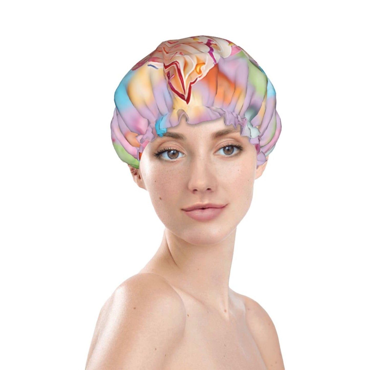 Many Colored Ice Cream Shower Cap For Women Reusable Double Layers Bathing Bath Cap Hair Caps Waterproof Elastic Band Ladies Spa Salon Shower Hat Hair Beauty and Personal Care GDSHJKLW