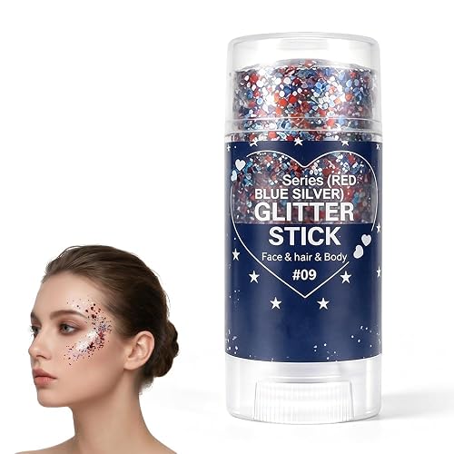 4th of July Glitter Stick, Patriotic Red White and Blue Face Hair Body Glitter Stick, 4th of July Outfits for Women Men, Sparkling Glitter Makeup Beauty & Personal Care TAQIYEZ