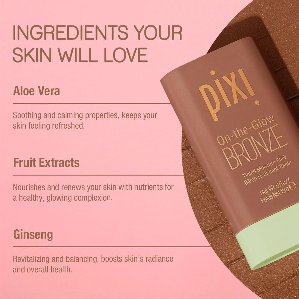 Pixi On-the-Glow Bronze - BeachGlow, Hydrating Tinted Moisture Bronzer Stick with Ginseng, Aloe Vera & Fruit Extracts, For Cheeks & Lips, 19g / 0.6oz Beauty & Personal Care Pixi
