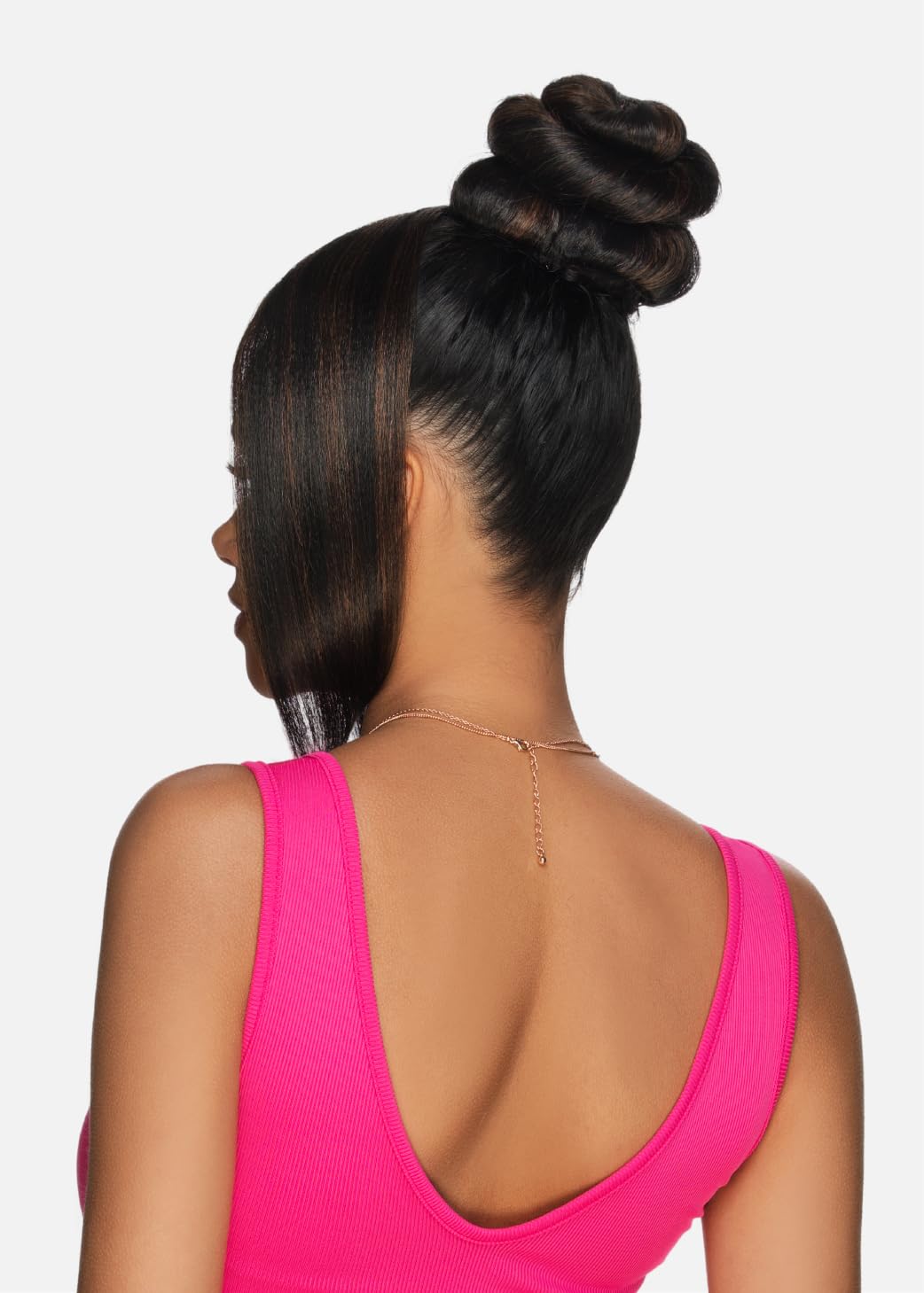 Vivica A. Fox Hair Collection LBPB-SATIN, Bang & Bun, Quick and Easy Lace, Ponytail Bun and Lace Bangs (Dark Brown 2)