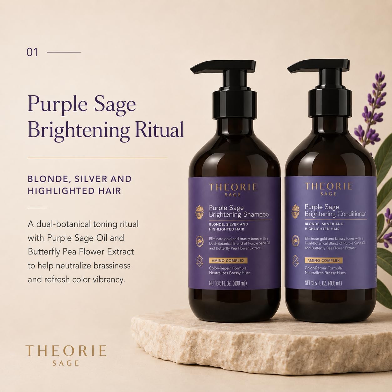 THEORIE 400 mL Shampoo & Conditioner Collection (THEORIE Sage Collection Hair Care Sets (Purple Sage 400 mL Shampoo & Conditioner Set)) Beauty & Personal Care Theorie