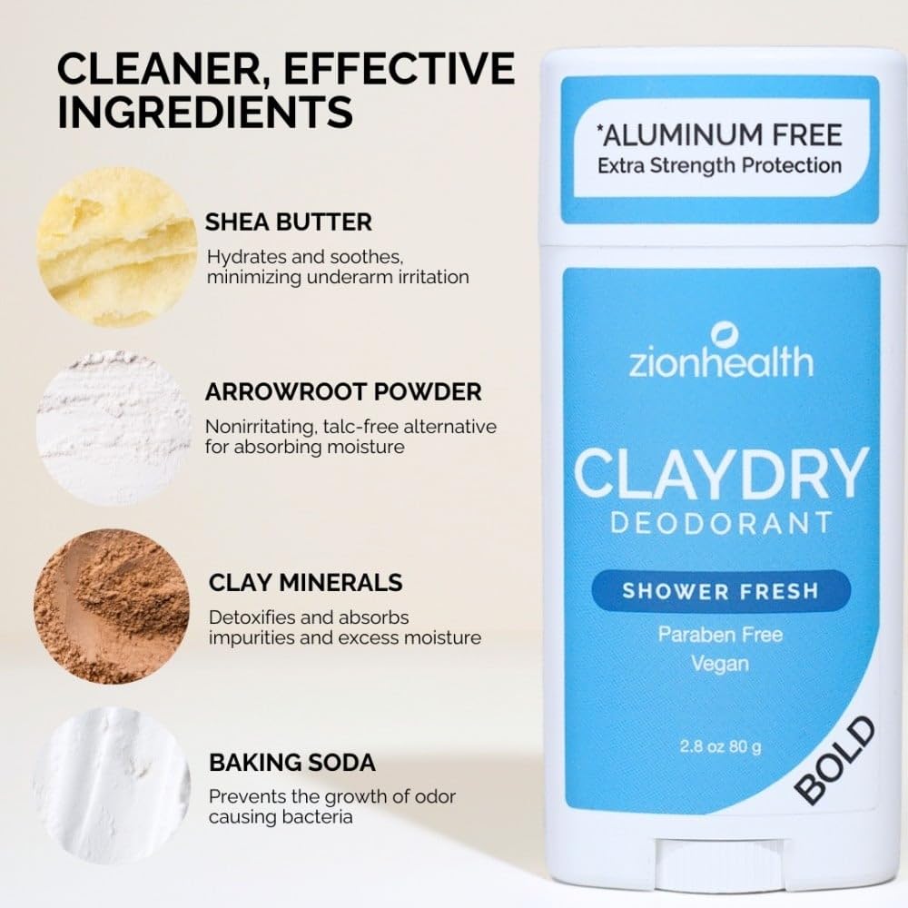Zion Health Bold, ClayDry Deodorant, Shower Fresh, 2.8 oz (80 g) Beauty & Personal Care Adama Minerals