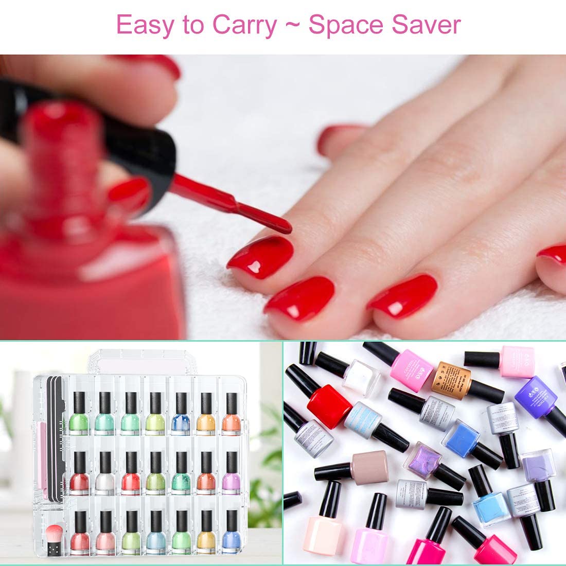 JIASHENG Nail Polish Organizer Case for 48 Bottles, Gel Nail Polish Storage Holder Double Side Adjustable Space Divider for Acrylic Nail Gel Dip Beauty & Personal Care JIASHENG