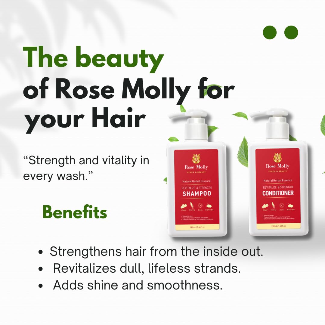 Rose Molly Natural Herbal Essence Revitalize & Strength Shampoo and Conditioner Set, 17.63 fl oz Beauty & Personal Care Rose Molly