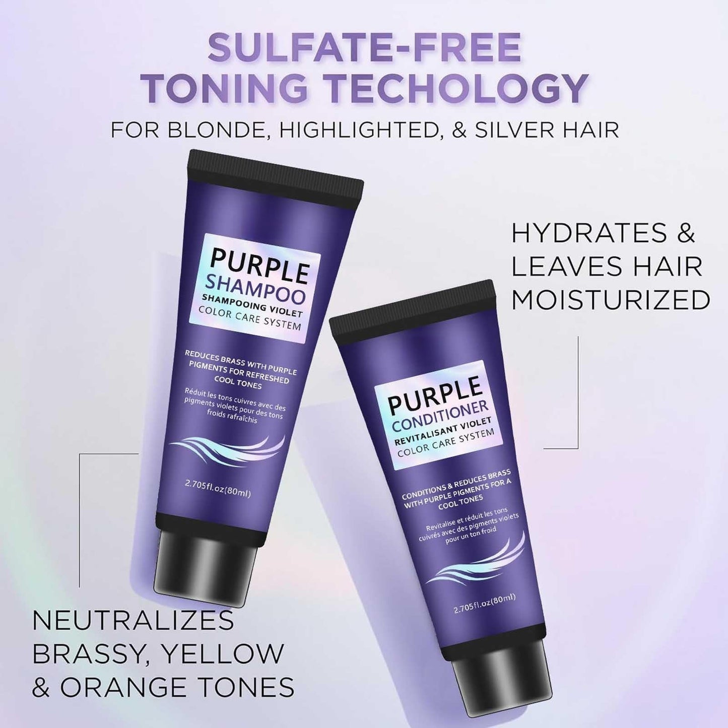 Purple Shampoo and Conditioner Set, Anti-Brass Toning, Enhance Blonde Tones, Deep Moisturizer,Frizz Control-Repair and Hydration,for Blonde,Silver, or Beauty & Personal Care MeiPlumLai