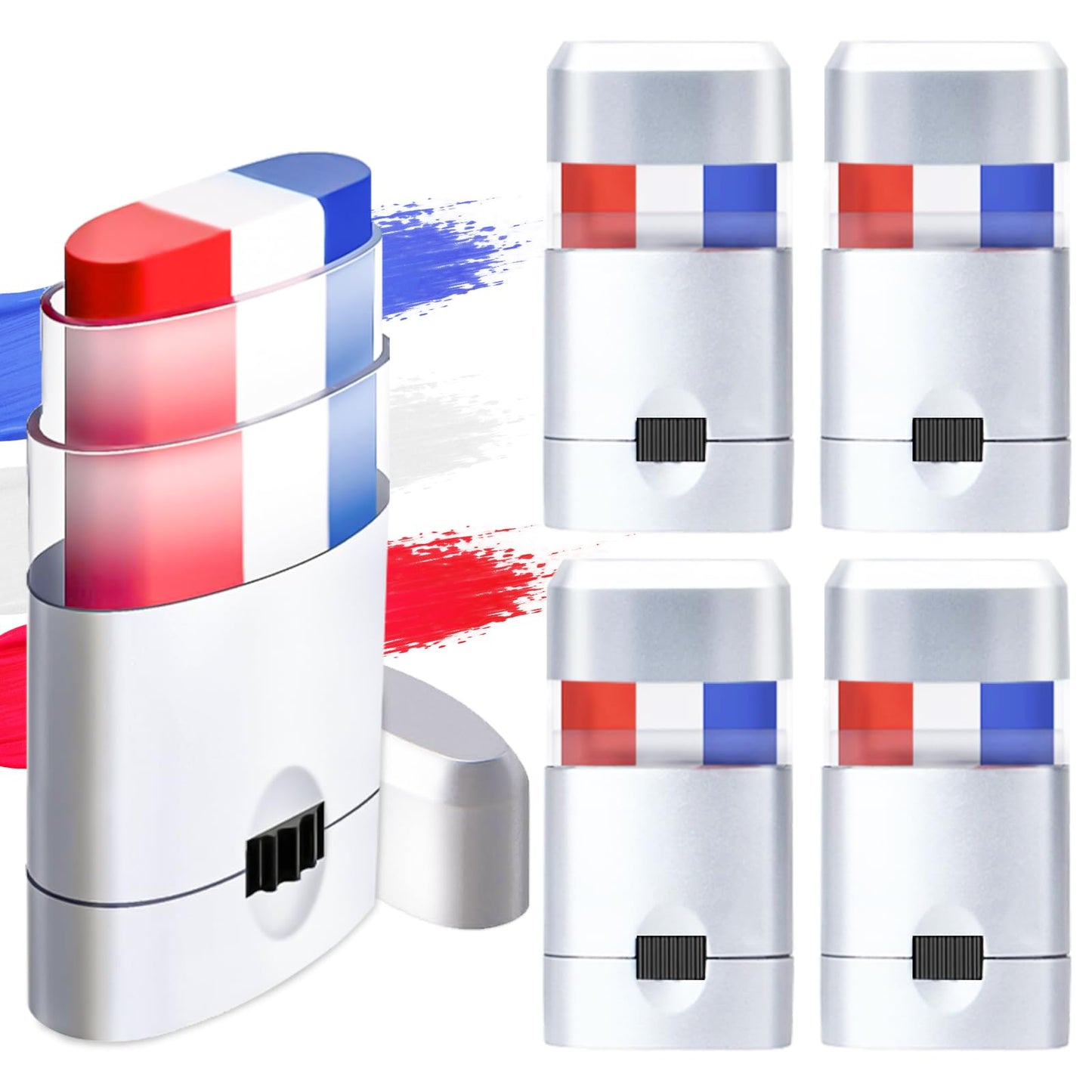 4 Pack Red White Blue Face Paint, USA Flag Color Stripe Stick, Patriotic Face Body Painting for Sports Parties, 4th of July, Parades Accessories Beauty & Personal Care Geodurn