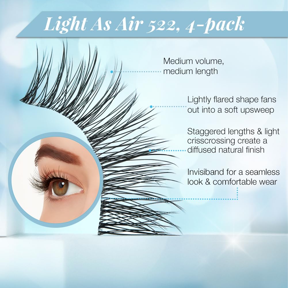 Ardell Light as Air 522 Lashes - Ultra Lightweight False Eyelashes, Comfortable Fit, 4 Pairs Pack