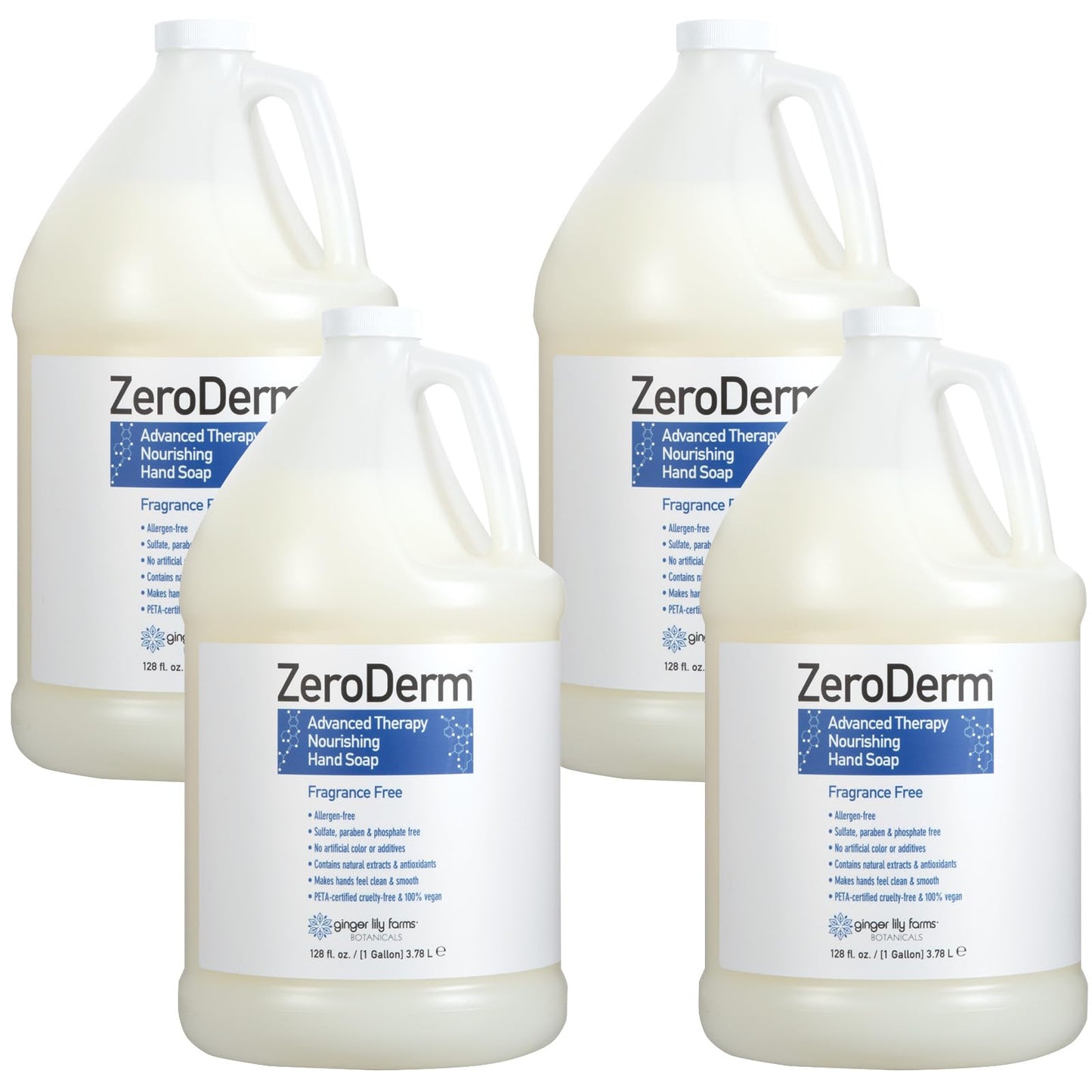 Ginger Lily Farms Botanicals ZeroDerm Advanced Therapy Nourishing Liquid Hand Soap Refill, 100% Vegan & Cruelty Free, Fragrance Free, 1 Gallon (Pack Beauty & Personal Care Ginger Lily Farms
