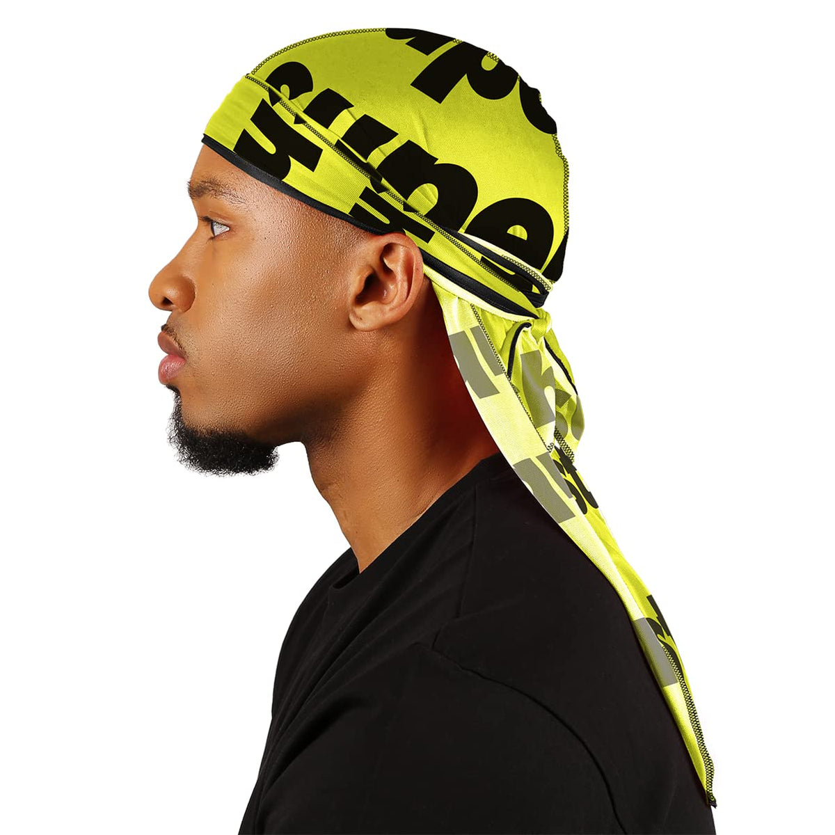 Superstitch Supersilky Ultra Silky Durag x Wavebuilder | 30+ Styles Premium Designer Durags for Men | 360 Waves |Yellow and Black (Glow Up)