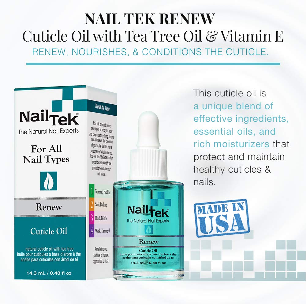 Nail Tek Renew, Natural Cuticle Oil with Tea Tree for All Nail Types, 0.48 oz, 1-Pack Beauty & Personal Care Nail Tek