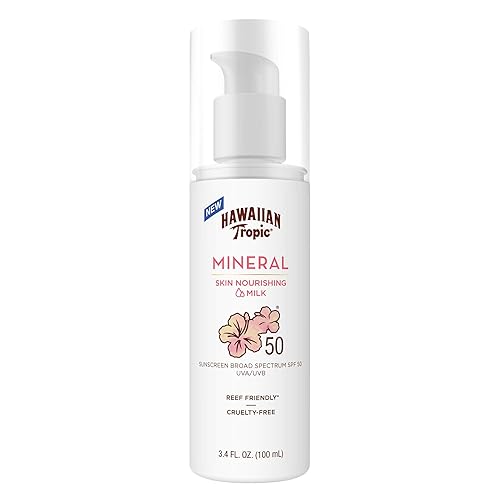 Hawaiian Tropic Skin Nourishing Milk Mineral Sunscreen Lotion SPF 50, 3.4Fl Oz | Travel Size Sunscreen Zinc Oxide, Sun Milk, Mineral Sunblock SPF 50 Beauty & Personal Care Hawaiian Tropic