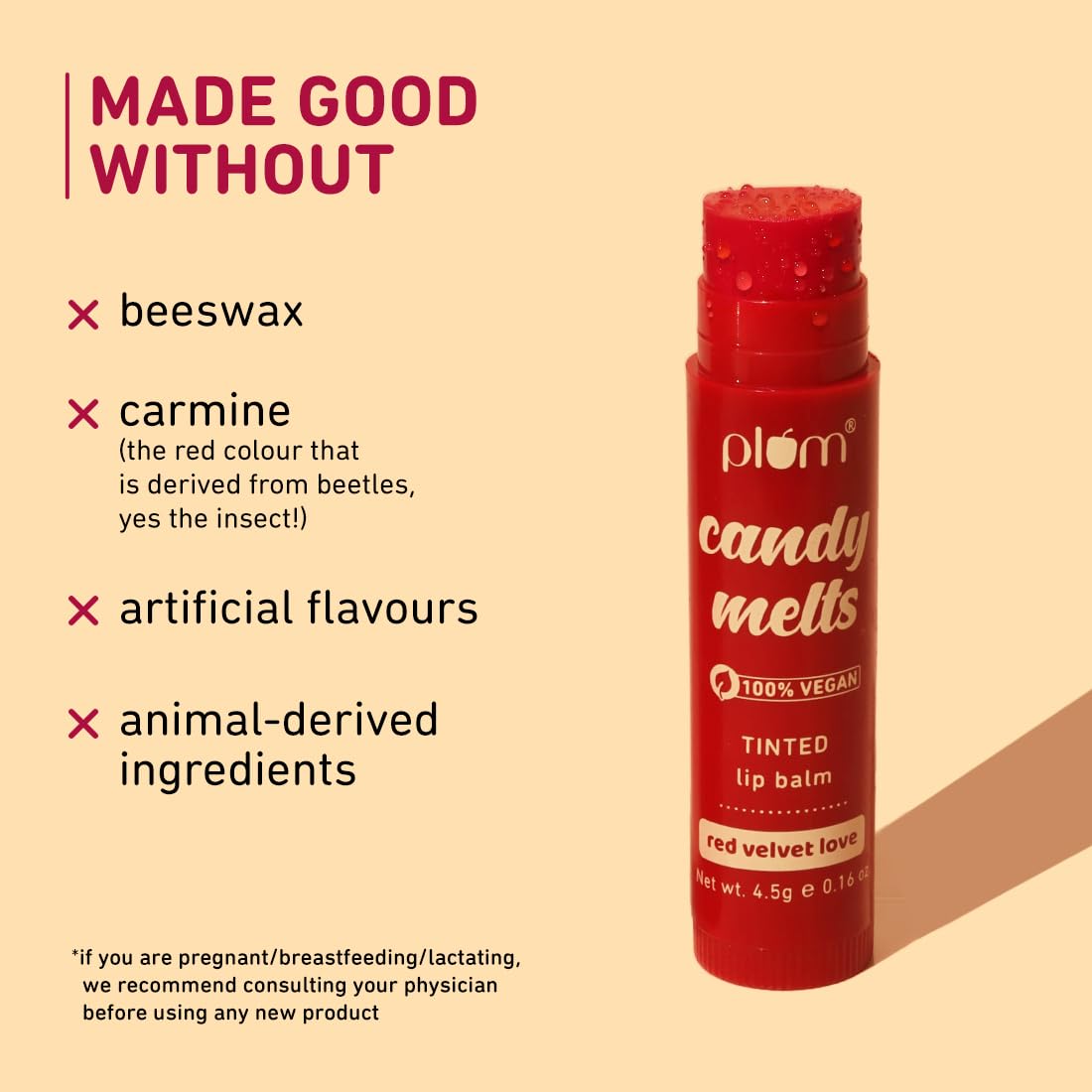 Plum Candy Melts Red Velvet Love Tinted Lip Balm - Moisturizes & Nourishes - Hydrates Dry & Chapped Lips - 100% Vegan - 4.5G (4.5 G (Pack Of 1) Red) Beauty and Personal Care Plum