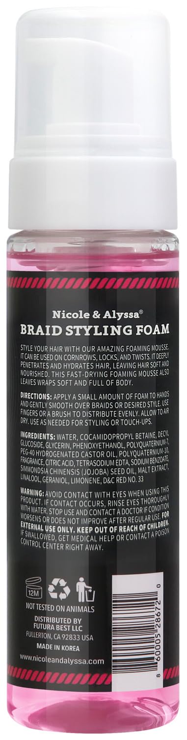 Nicole & Alyssa Braid Styling Foam 8oz - Extra Hold Foam Mousse for Braids, Boho Braids, Crochet Styles, Twists & Locs - High Shine, Flake-Free Beauty & Personal Care Nicole & Alyssa