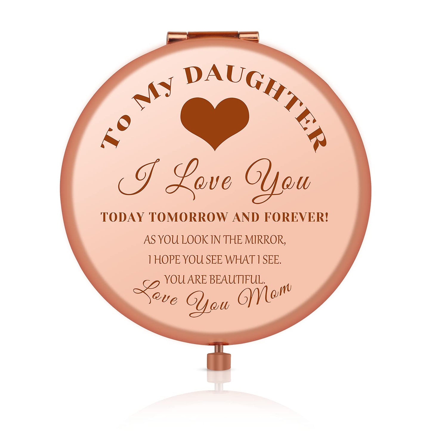 Jielahua Daughter Inspirational Gift Makeup Mirror Daughter Birthday Gift Ideas Rose Gold Compact Makeup Mirror for Her Christmas Graduation Wedding Beauty & Personal Care Jielahua