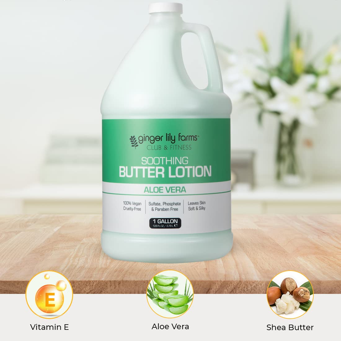Ginger Lily Farms Club & Fitness Soothing Butter Lotion for Dry Skin, 100% Vegan & Cruelty-Free, Aloe Vera Scent, 1 Gallon (128 fl oz) Refill Beauty & Personal Care Ginger Lily Farms