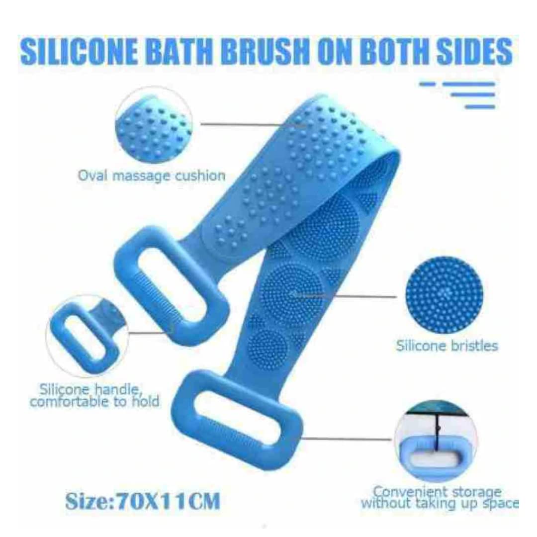 Suzec Silicone Body Back Scrubber, Double Side Bathing Brush for Skin Deep Cleaning Massage, Dead Skin Removal Exfoliating Belt for Shower, Easy Beauty and Personal Care Suzec
