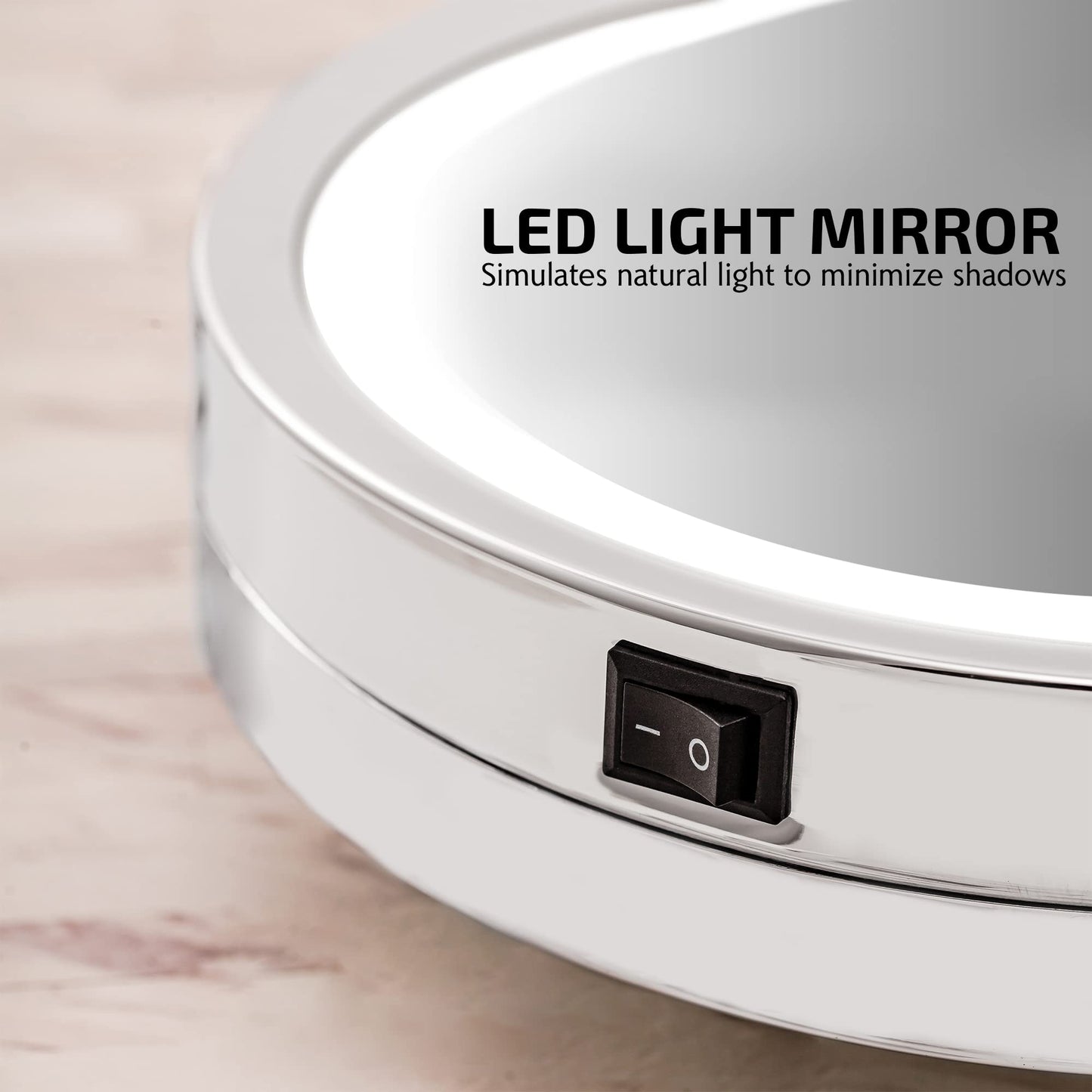 OVENTE Wall Mounted Lighted Makeup Mirror, 9" Double Sided 1X/10X Magnifying Vanity Mirror for Bathroom with LED Lights, Cordless, 360° Rotation Beauty & Personal Care OVENTE