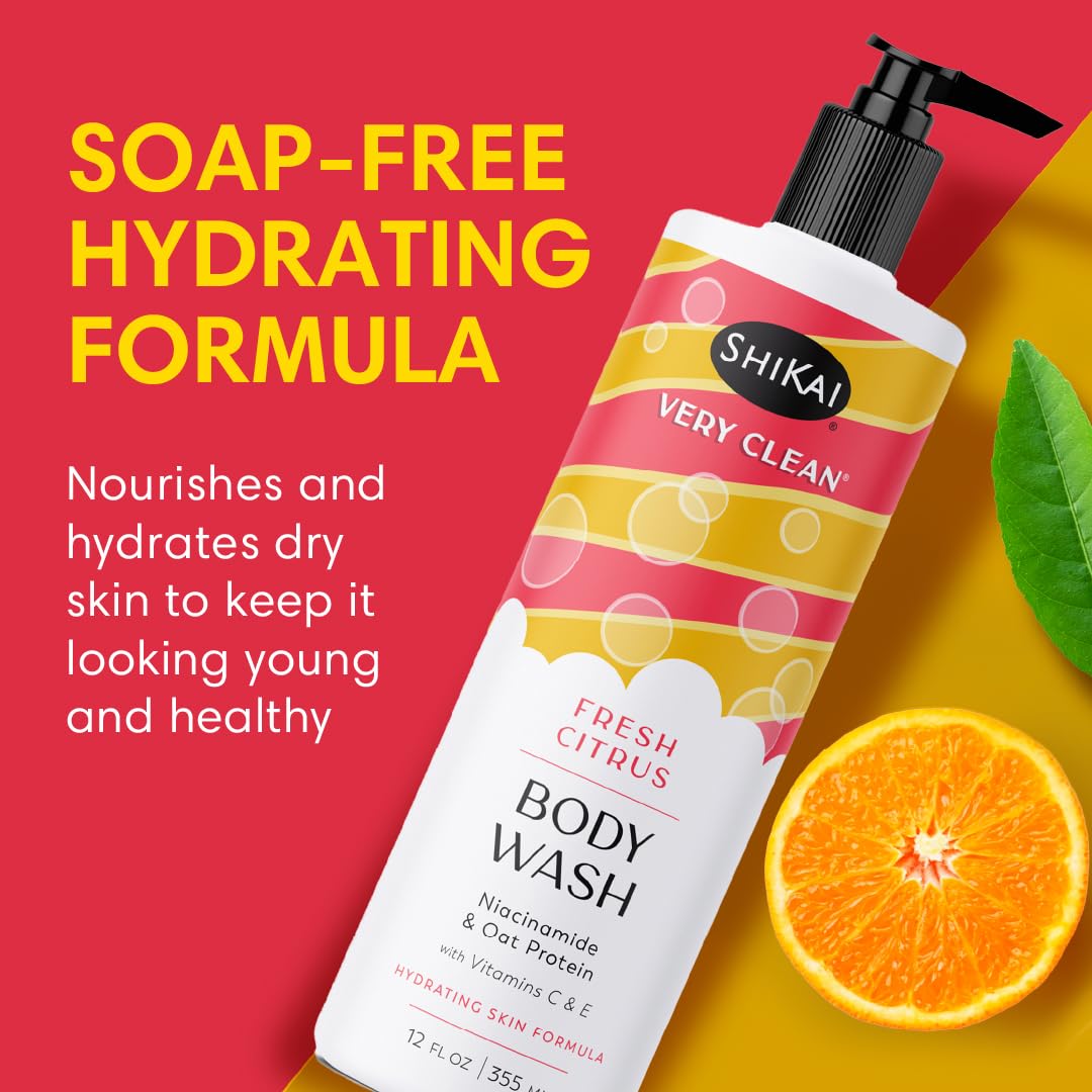 ShiKai Very Clean Body Wash (Fresh Citrus, 12 oz) | Hydrating Gel Cleanser for Dry Skin | With Niacinamide, Oat Protein, Vitamins C & E Beauty & Personal Care ShiKai