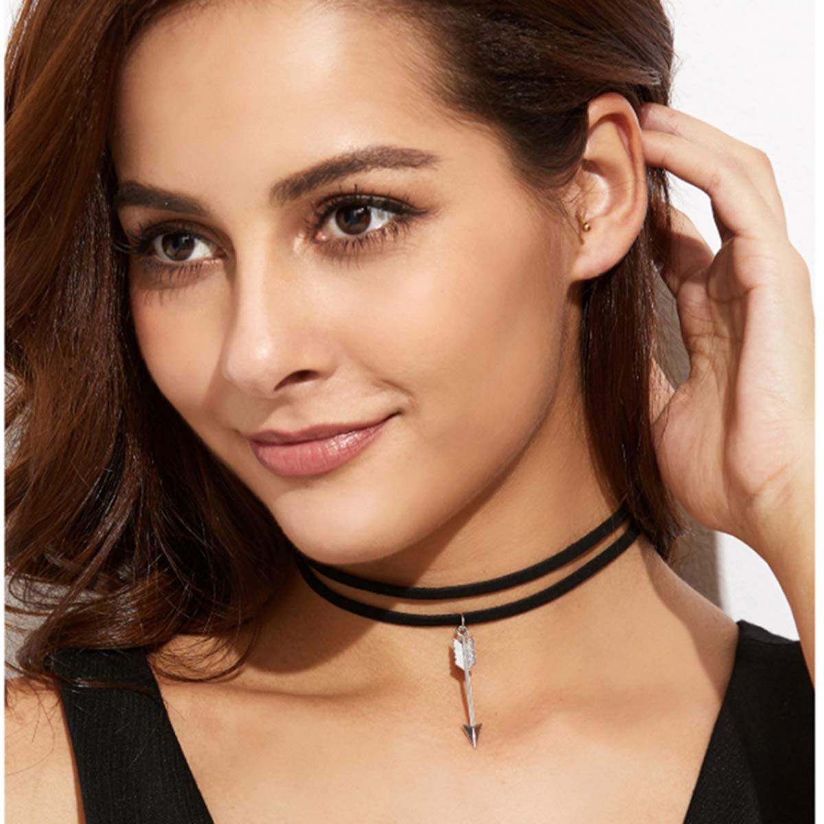 DoubleNine Arrow Pendant Choker Black Gothic Vengan Suede Necklace for Women Beauty & Personal Care Doubnine