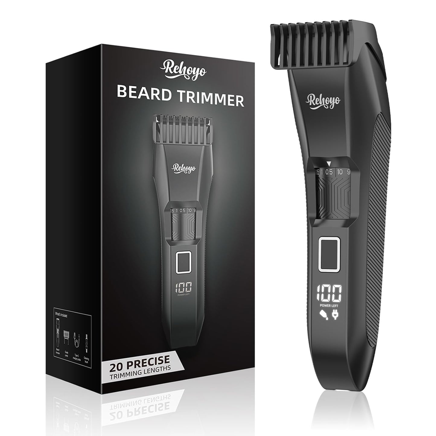 REHOYO Beard Trimmer for Men Adjustable: Professional Cordless Trimmer with 20-Length Dial - Waterproof Hair Clippers w/Stainless Steel Blades Beauty and Personal Care REHOYO