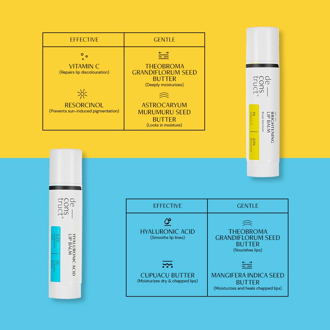 Deconstruct Bright & Hydrate Lip Duo - 1% Vitamin C & 0.1% Resorcinol And 0.2% Hyaluronic Acid & 1% Cupuacu Butter - Lip Balm For Women And Men - 4Gm Beauty and Personal Care De - cons truct