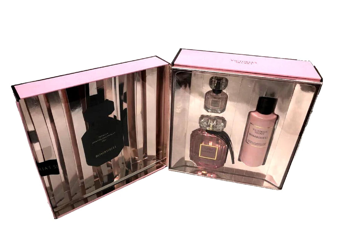 Victoria's Secret Bombshell 3 Piece Luxe Fragrance Gift Set: 1.7 oz Eau de Parfum, 0.25 oz Eau De Parfum & 3.4 oz Fragrance Lotion