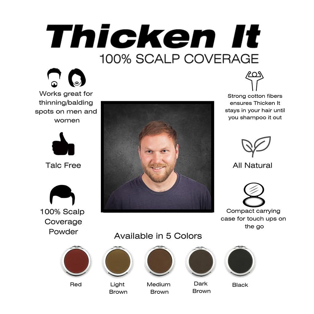 Thicken It 100% Scalp Coverage Hair Powder - BLACK - Talc-Free, Water Resistant Hair Loss Concealer, Thicker Than Hair Fibers & Sprays Beauty & Personal Care Thicken It 100% Scalp Coverage