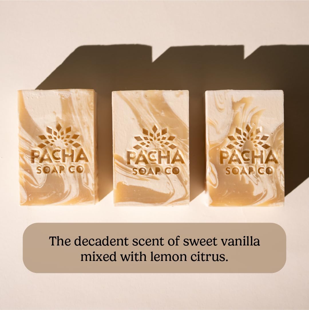 Pacha Soap Co. Bar Soap, Coconut Lemon, 5-Pack (4 oz ea) - Premium, Handcrafted, Hydrating, Natural Face Wash, Hand Cleanser, Body Wash, Soothing Beauty & Personal Care Pacha Soap Co