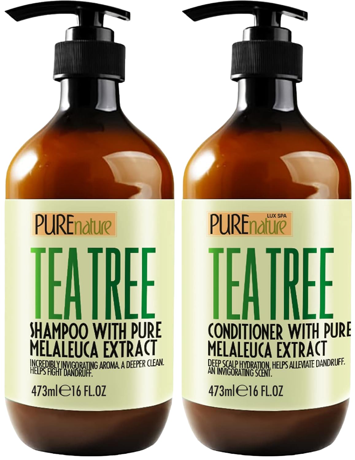 Tea Tree Oil Shampoo and Conditioner Set - Sulfate and Paraben Free Treatment for Oily Hair and to Help Reduce Your Itchy and Dry Scalp - Healthy Anti Beauty & Personal Care PURE NATURE LUX SPA