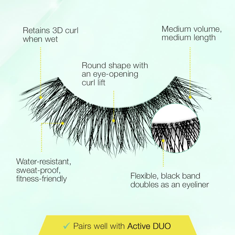 Ardell Active Lashes Soak It Up - Waterproof, Long-Lasting, Natural Look False Eyelashes, 1 Pair
