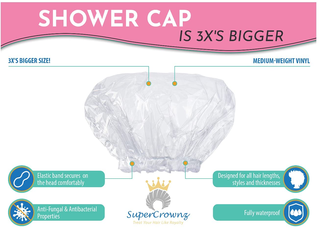 SuperCrownz Shower Cap Contains Larger Hairstyles, Braids, Dreadlocks, Afros, or Rollers Beauty and Personal Care SuperCrownz