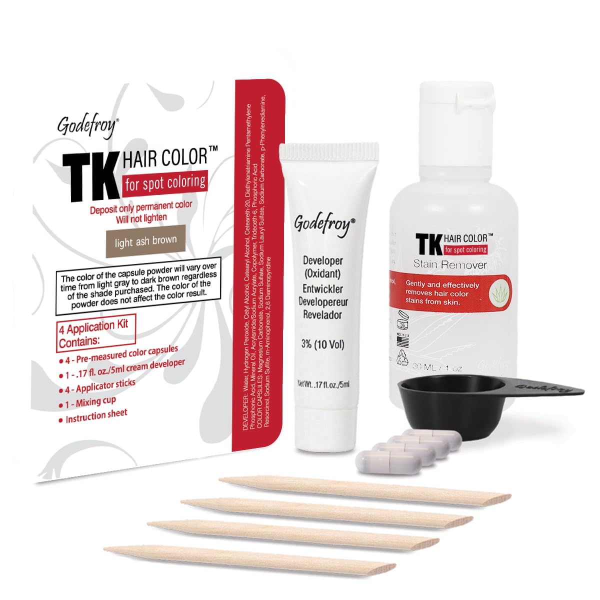 Godefroy Hair Color TK 4 Application and 1 oz Coloring Stain Remover Combo, Complete Coverage of Gray Hair Roots, Salon Quality Results - Light Ash Beauty & Personal Care Godefroy