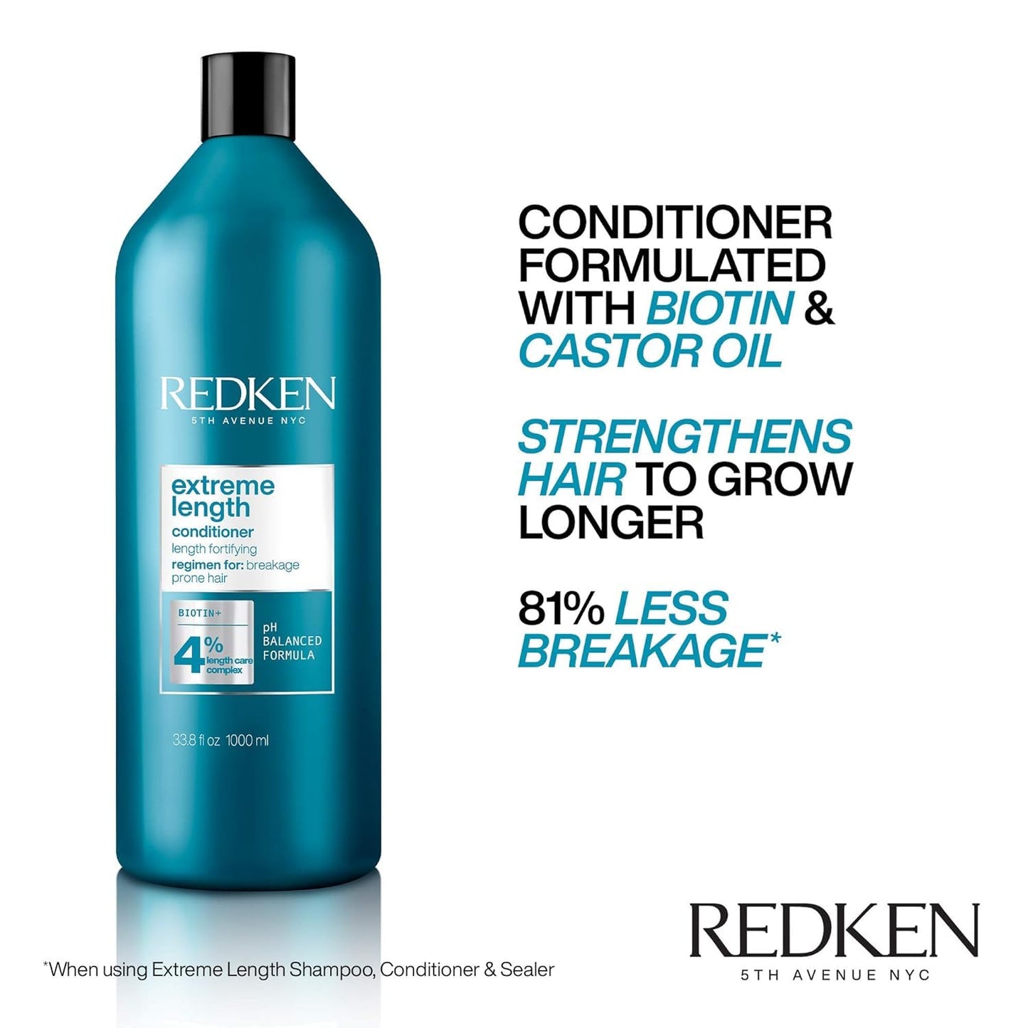 Redken Extreme Length Conditioner For Damaged Hair - Fortifies, Strengthens and Conditions Hair, Infused With Biotin & Castor Oil For Hair Growth Beauty & Personal Care Redken