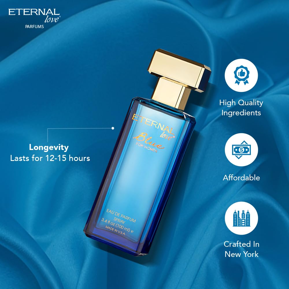 Eternal Love Blue for Women - Long Lasting Eau de Parfum Spray - Soft Powdery Floral Scent with Vanilla & Jasmine - Feminine & Alluring Fragrance Beauty & Personal Care Eternal Love