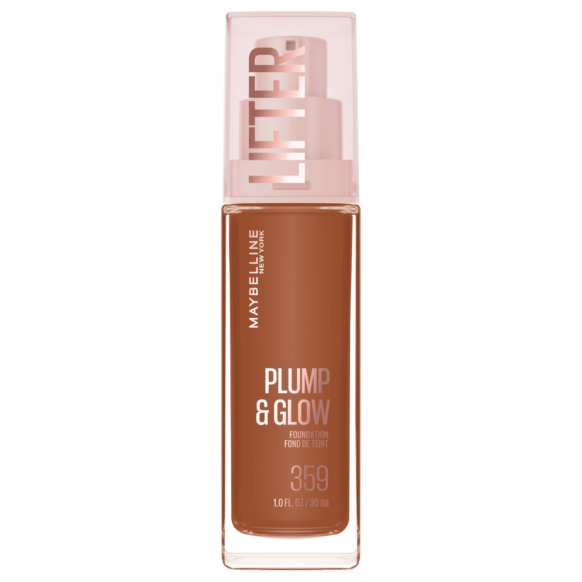Maybelline Lifter Plump & Glow Foundation, Liquid Foundation with 2% Niacinamide + Hyaluronic Acid, Plumping and Brightening Face Makeup, 359, 1 Count