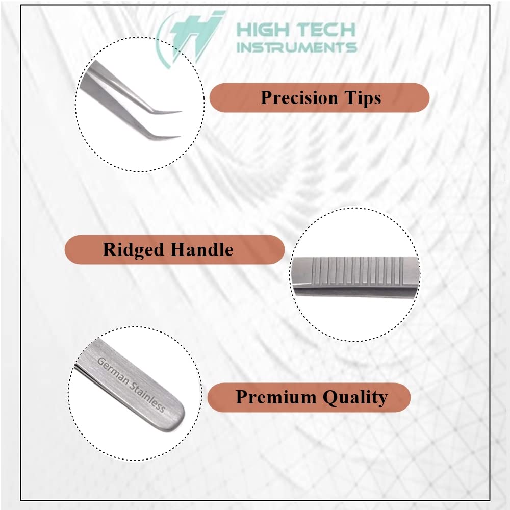 Professional Eyelash Tweezers Sharp, Needle Nose, Stainless Steel, Tweezers Precision Pluckers 4.75" with Fine Precision Tips for Facial Hair Beauty and Personal Care HIGH TECH INSTRUMENTS