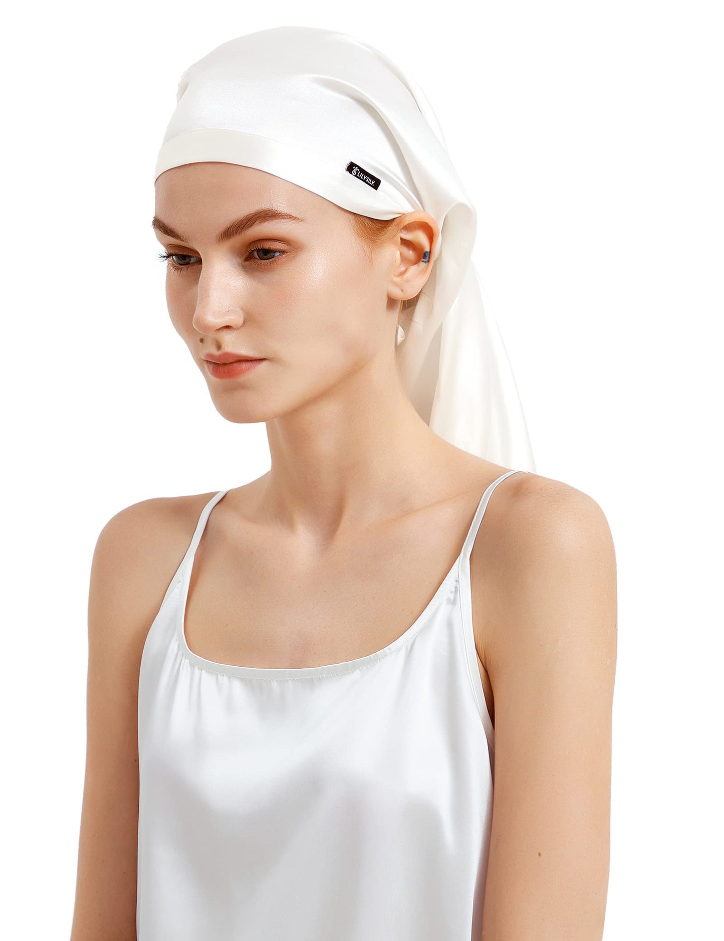 LILYSILK 100% Silk Bonnet Mulberry 19 Momme Silk Sleep Cap Long for Curly Hair Night Cap for Sleeping, Silk Hair Wrap for Women Ivory Beauty and Personal Care LilySilk