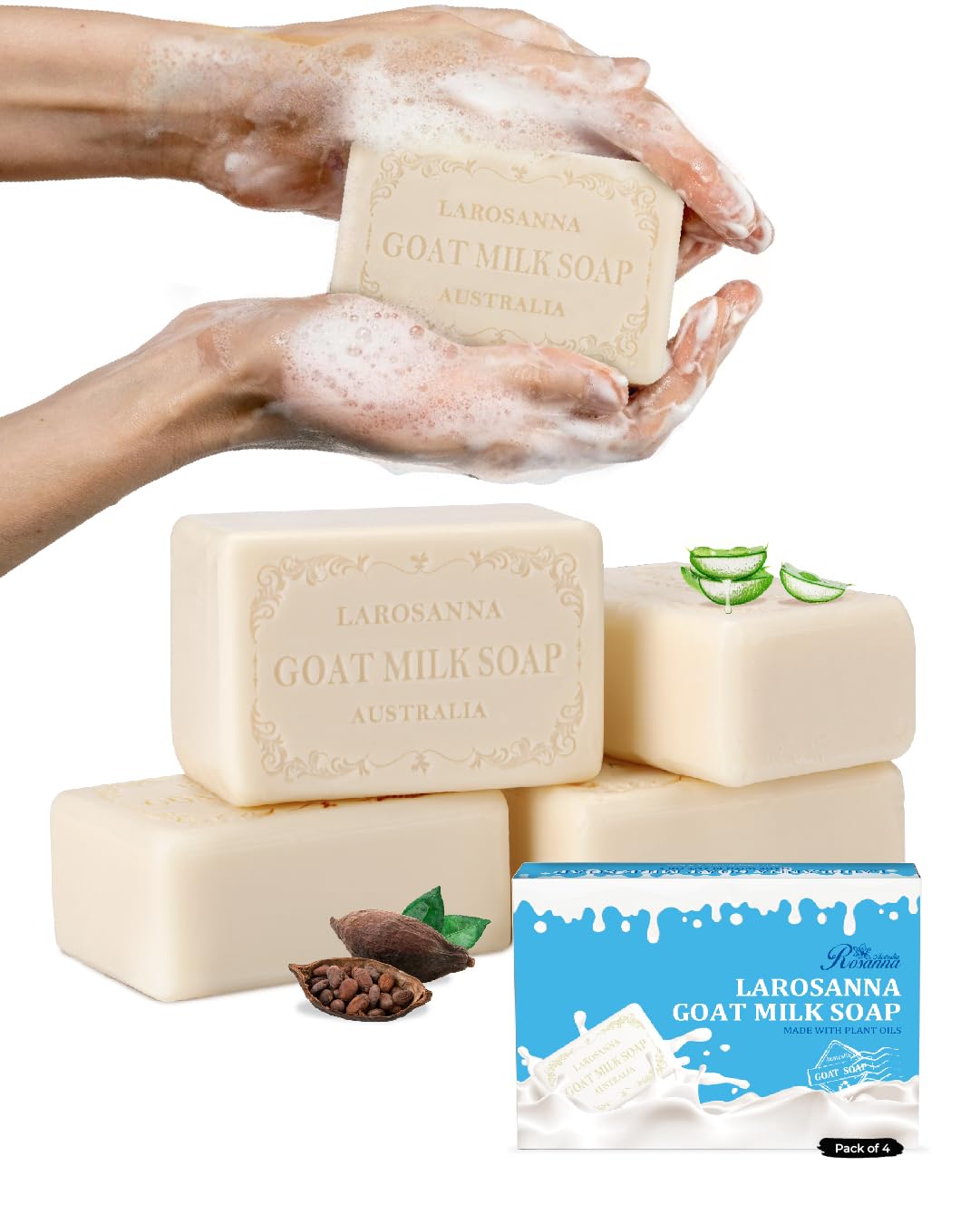 larosanna Australian Goat Milk Soap,Helps Moisturize,Smooth & Cleanse Skin,Triple-milled Bar Soap with Cocoa Butter,Aloe Vera and Pure Plant Oil,Body Beauty & Personal Care larosanna