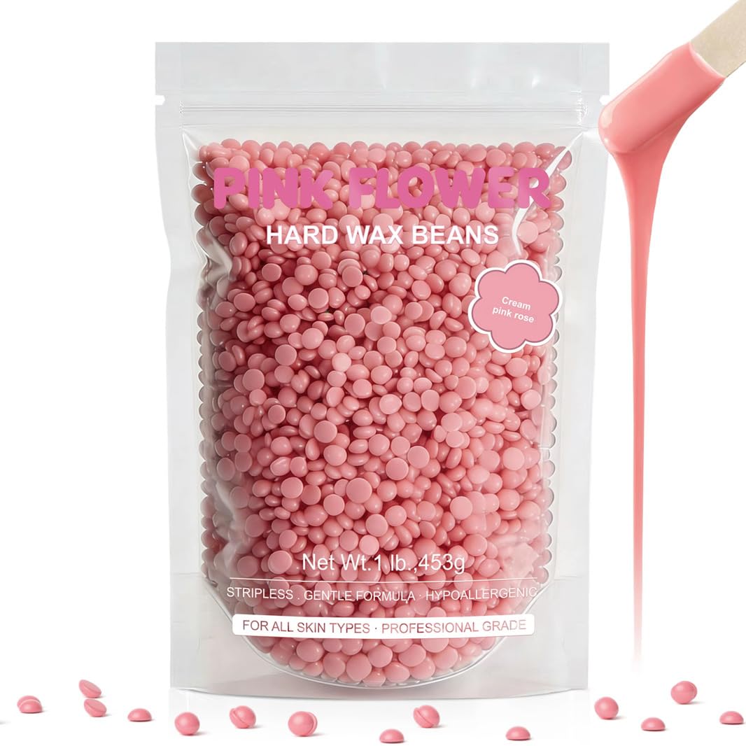 Hard Wax Beads,1lb, rose, Sensitive Skin, Stripless Wax for Brazilian, Face, Bikini, Underarm,legs, beads for wax warmers, refill Beauty and Personal Care Pink Flower hard wax beans