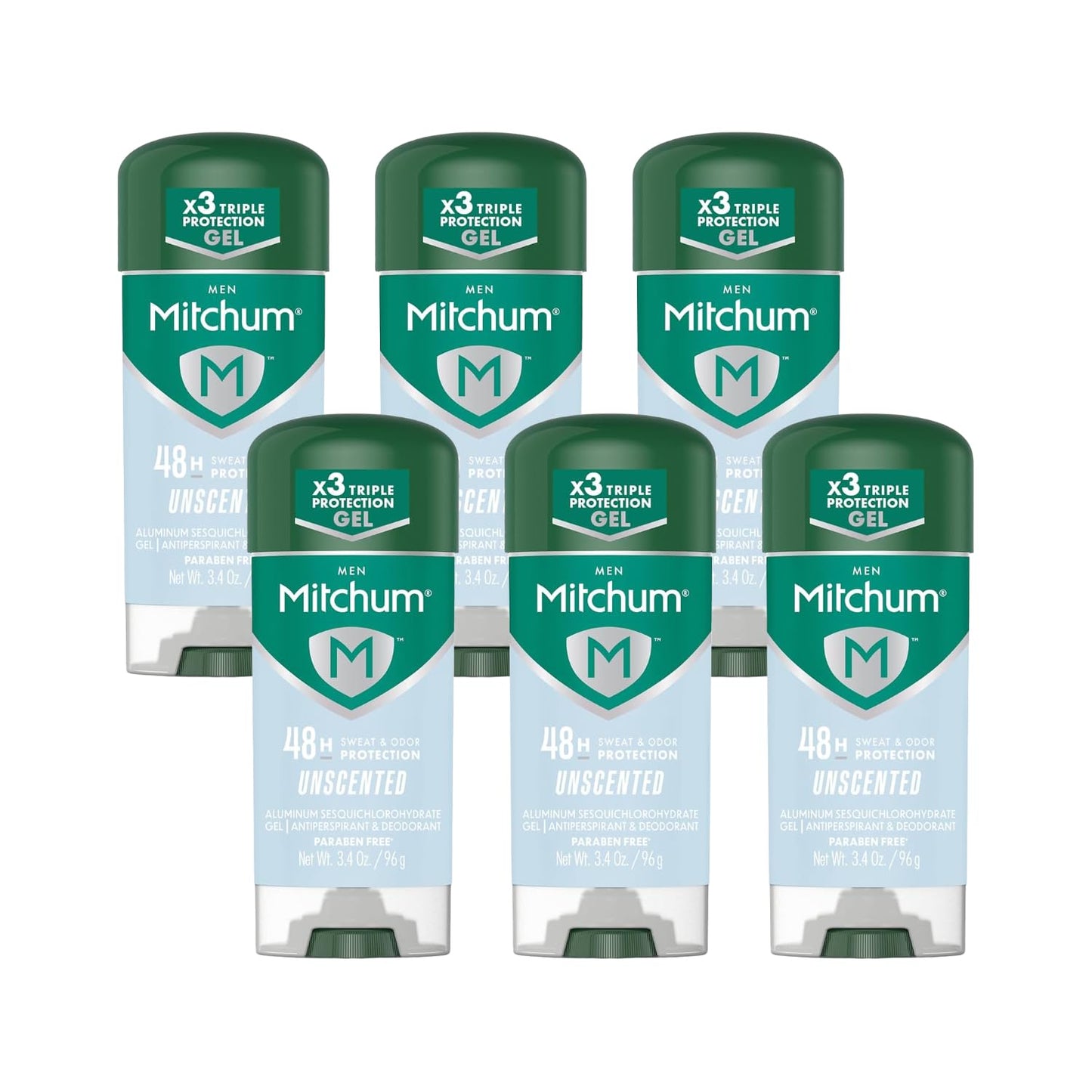 Mitchum Men Unscented Antiperspirant Deodorant. 48-Hour Sweat and Odor Protection, 3.4oz - Pack of 6 Beauty and Personal Care Mitchum