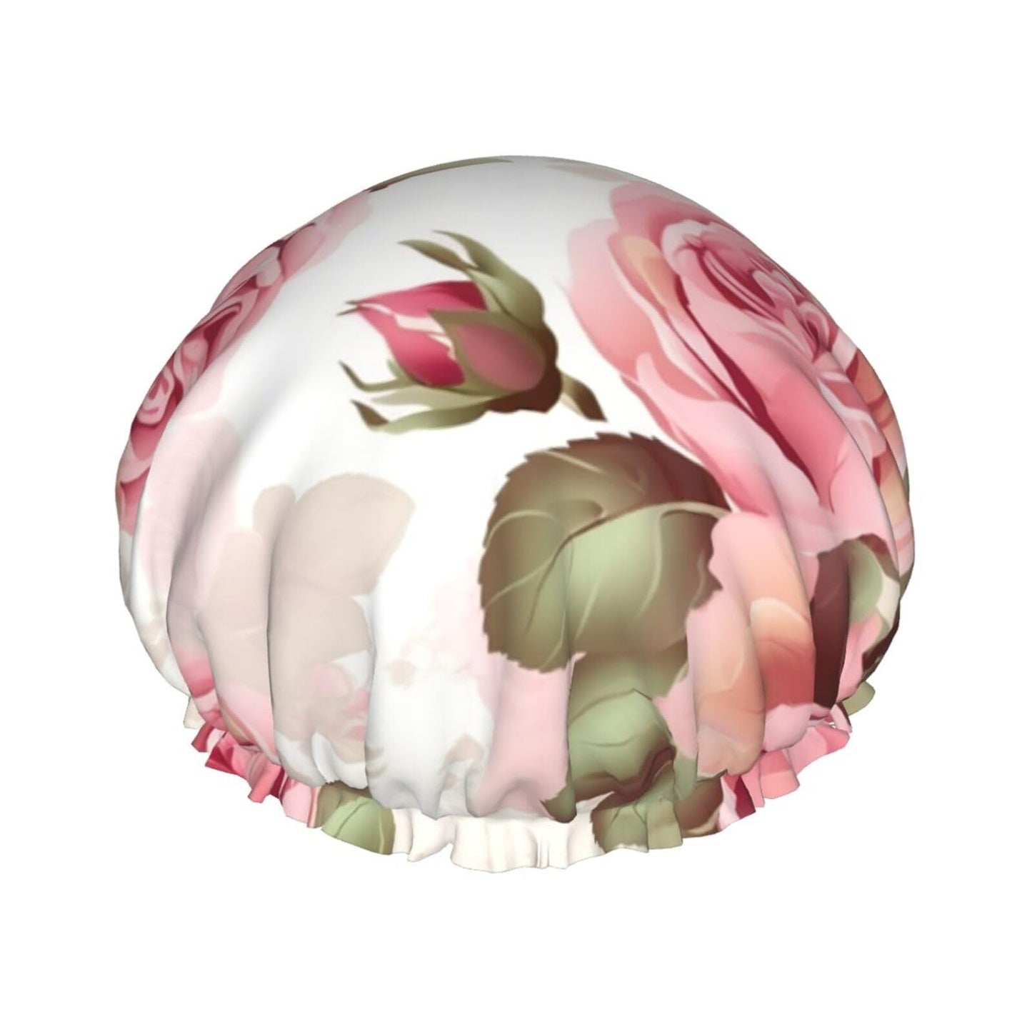 Rose Floral Shower Cap for Women Men Large Reusable Shower Bonnet Double-Layer Waterproof Bath Caps Elastic Band Hair Hat for All Hairstyles Beauty and Personal Care BWLHJKE