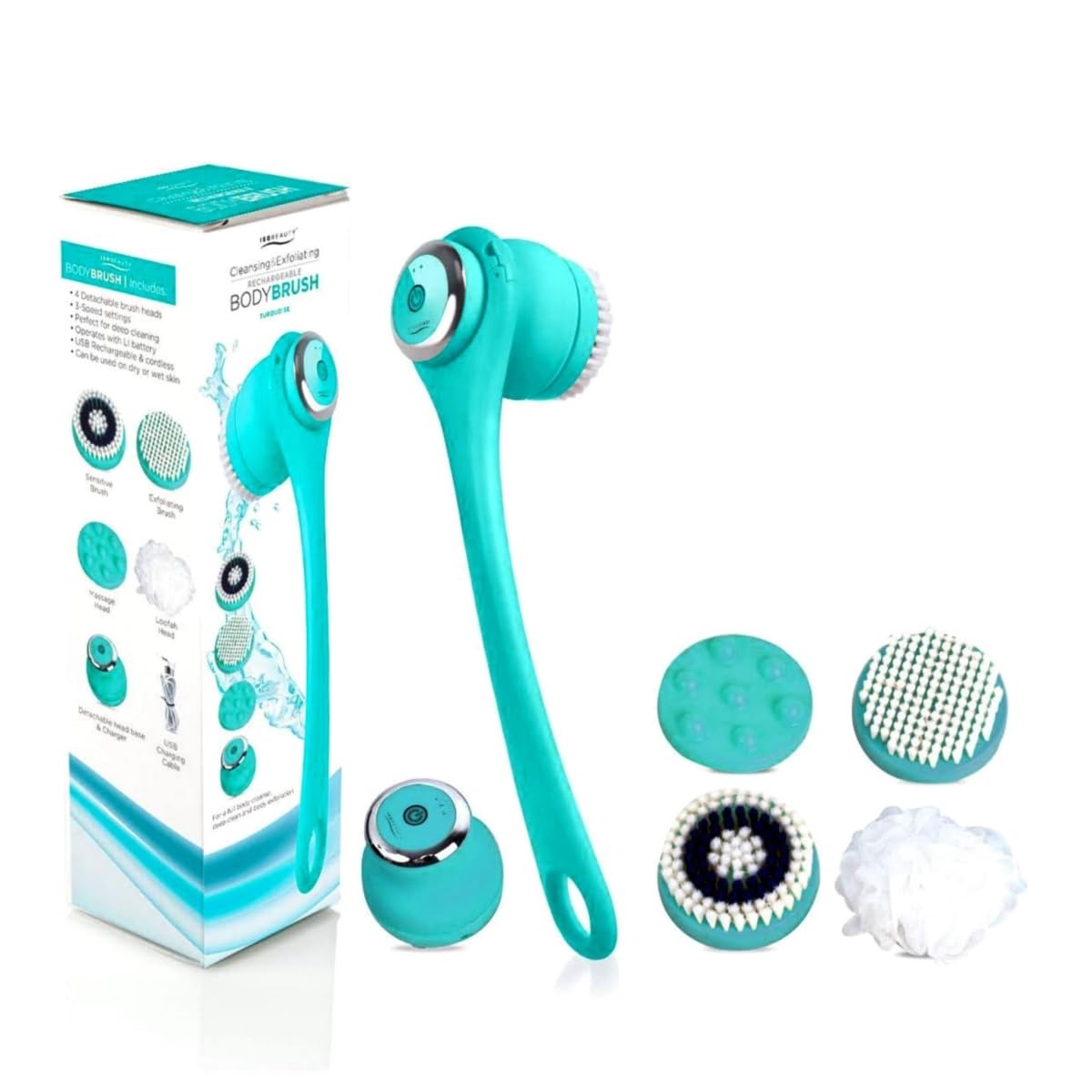 ISO Beauty ISOABBBRTURQ-700 Cleansing & Exfoliating Rechargeable All-in-1 Body Brush - Turquoise Beauty and Personal Care ISO Beauty