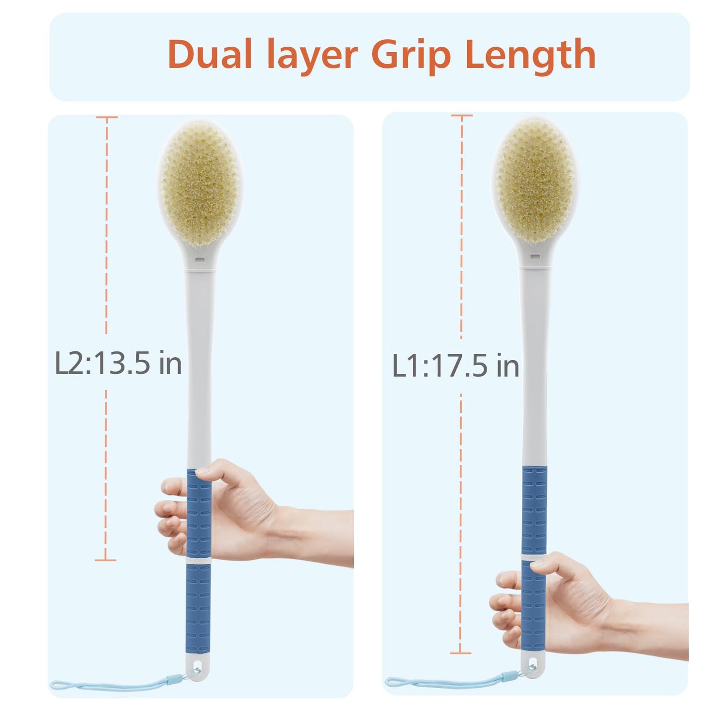 Shower Brush with Soft and Stiff Bristles,18.5" Long Handle Dual-Sided Back Scrubber Bath Brush Body Exfoliator for Wet or Dry Brushing (Long Handle) Beauty & Personal Care HONOMA