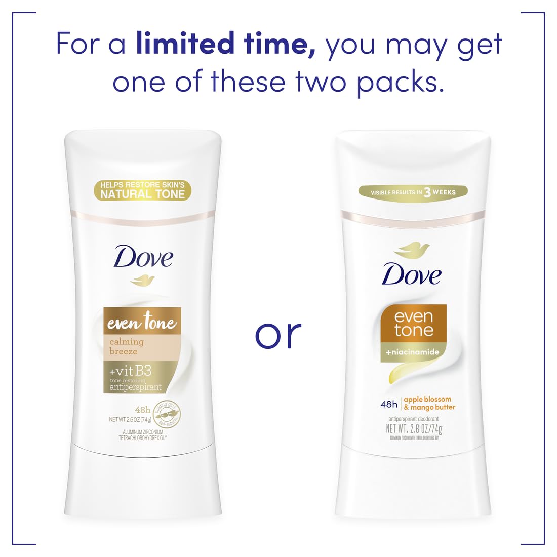 Dove Even Tone Antiperspirant Deodorant Stick Apple Blossom & Mango Butter 3 Count For Uneven Skin Tone 2.6 oz Beauty and Personal Care Dove