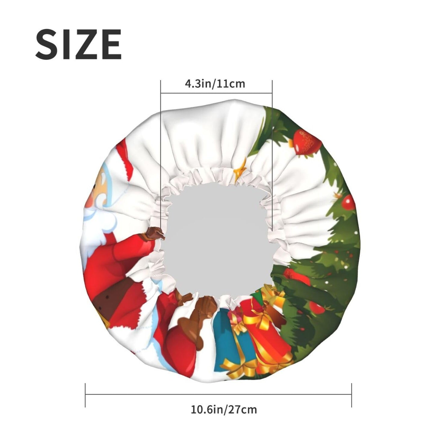 Santa Claus Christmas Tree Xmas Shower Cap for Women Men Large Reusable Shower Bonnet Double-Layer Waterproof Bath Caps Elastic Band Hair Hat for All Beauty and Personal Care BWLHJKE